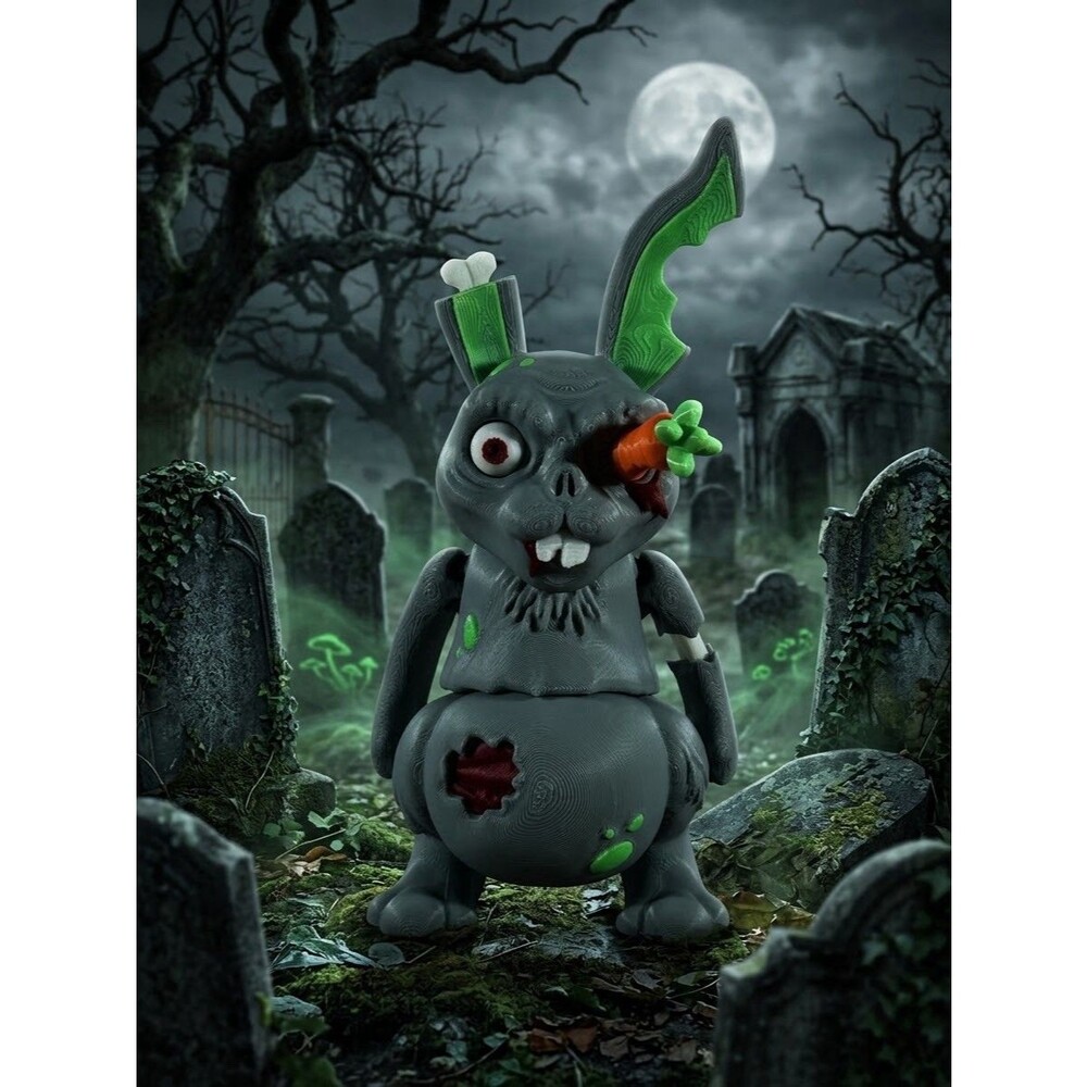 3D Printed 8in Zombie Bunny Creepy Halloween Decor Flexi Horror Creature Spooky